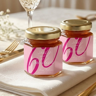 Modern Sixty and Fabulous Name 60th Birthday Party Honey Jar Favors