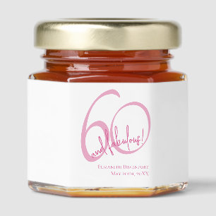 Modern Sixty and Fabulous Name 60th Birthday Party Honey Jar Favors