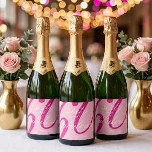 Modern Sixty and Fabulous Pink 60th Birthday Party Sparkling Wine Label