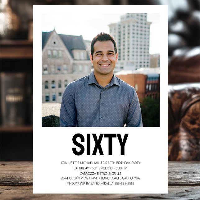 Modern SIXTY Photo 60th Birthday Party Invitation (Creator Uploaded)