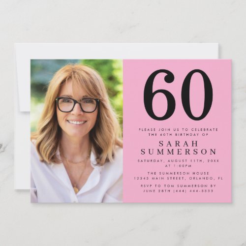 Modern Sixty Pink Black Photo 60th Birthday Party