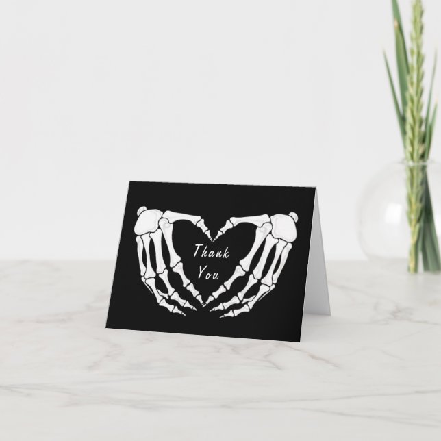 Modern Skeleton Gothic Hands Love Heart Shape      Letterpress Thank You Card (Front)