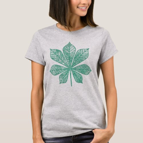 Modern Skeleton Green Maple Leaf T_Shirt