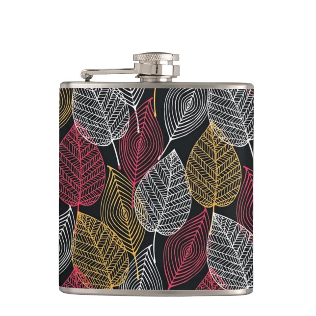 Modern Skeleton Leaves Autumn Pattern Flask (Front)