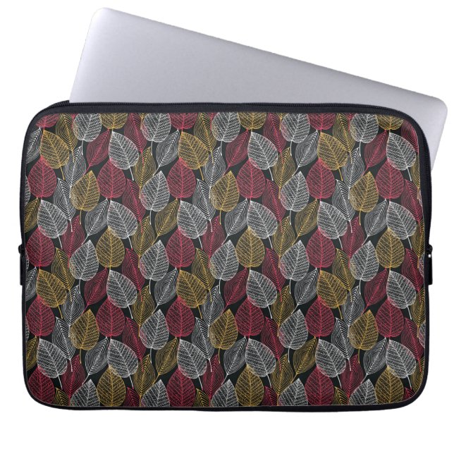 Modern Skeleton Leaves Autumn Pattern Laptop Sleeve (Front)