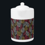 Modern Skeleton Leaves Autumn Pattern Teapot<br><div class="desc">Modern decorative leaf pattern in Autumn colors with skeleton leaves.</div>
