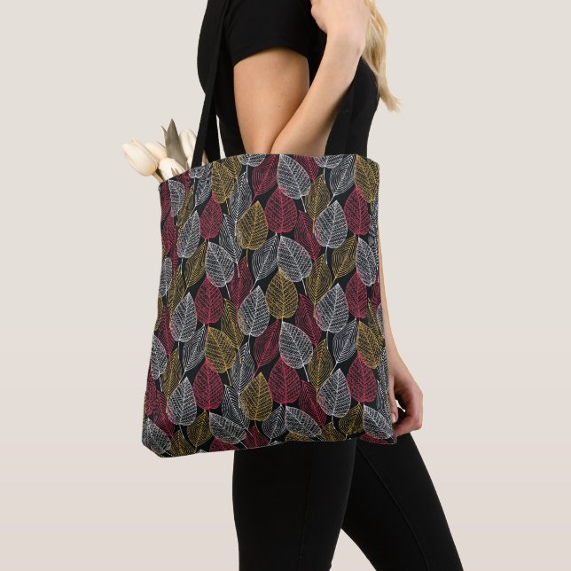 Modern Skeleton Leaves Autumn Pattern Tote Bag (Close Up)