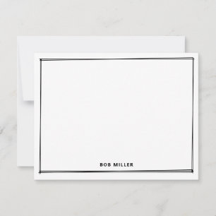 Modern Sketch Border Black and White Flat Note Card