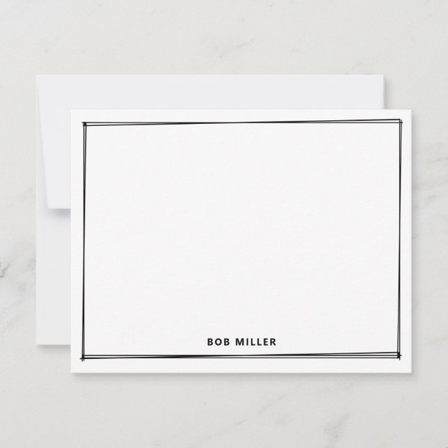 Modern Sketch Border Black and White Flat Note Card (Front)