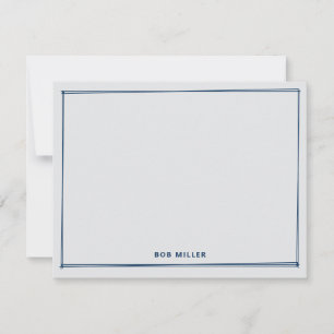 Modern Sketch Border Navy Blue Grey Flat Note Card