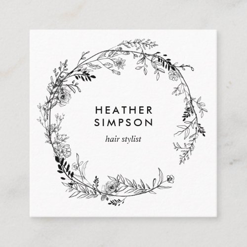 Modern Sketch Flowers Square Business Card