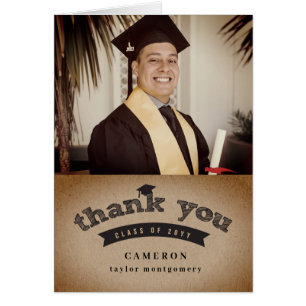 Modern Sketch Graduation Cap Kraft Photo Thank You Cards