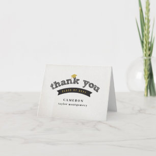 Modern Sketch Graduation Cap Vintage Photo Grad Thank You Card