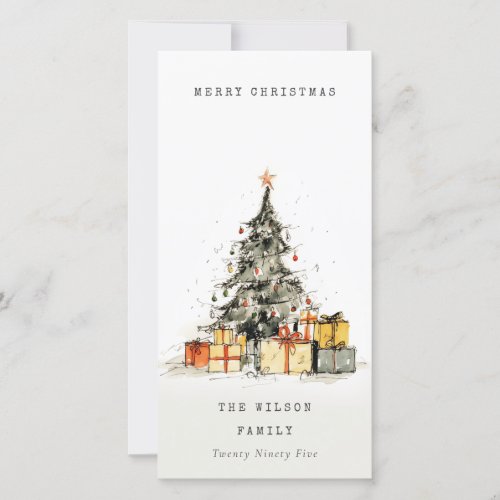 Modern Sketchy Christmas Tree Gifts Holiday Card