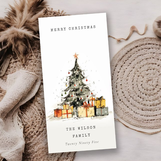 Modern Sketchy Christmas Tree Gifts Holiday Card (Creator Uploaded)
