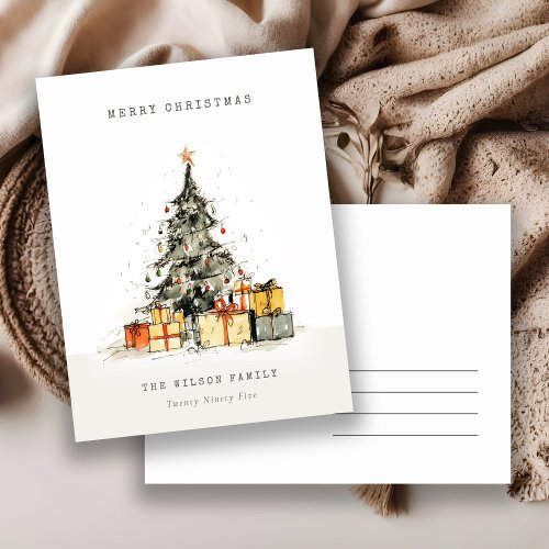 Modern Sketchy Christmas Tree Gifts Holiday Card