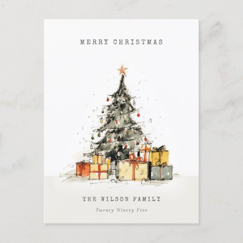 Modern Sketchy Christmas Tree Gifts Holiday Card