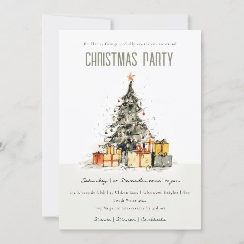 Modern Sketchy Christmas Tree Holiday Party Invite