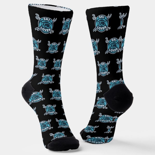 Modern Ski Lover Personalized Winter Slopes Swag Socks (Angled)