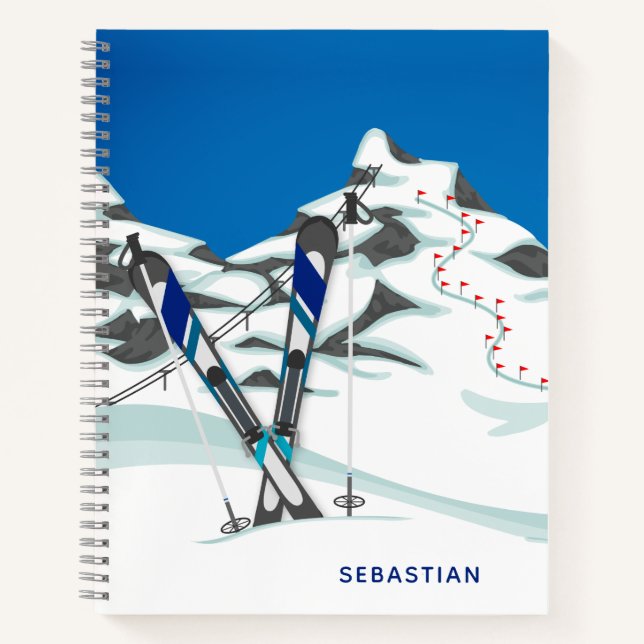 Modern Skiing Winter Ski Slopes Personalized Notebook (Front)