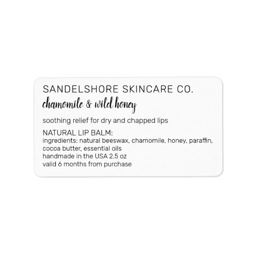 Modern Skincare Horizontal Product Ingredient List Label