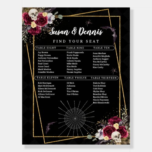 Modern Skull 6 Table Gothic Wedding Seating Chart Foam Board
