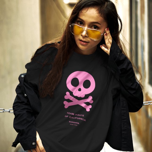 Modern Skull Bones Pink Pickleball Family Team  T-Shirt (Pickleball Team Family Name Matching Pickleball Player Skull Bones Pink Custom Name)