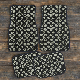 Modern Skull Pattern Monogrammed Black Full Set Car Mat