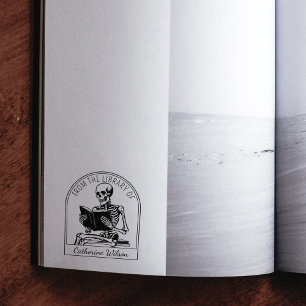 Modern Skull Reading Bookplate From the Library Of Rubber Stamp