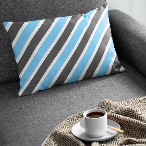 Modern Sky Blue and Dark Gray Stripes Accent Pillow