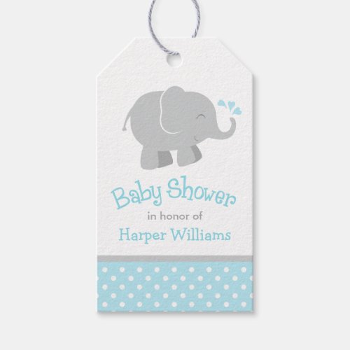 Modern Sky Blue and Gray Elephant Boy Baby Shower Gift Tags
