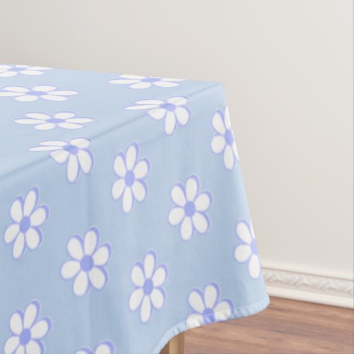Modern Sky Blue and White Flowers on Light Blue Tablecloth