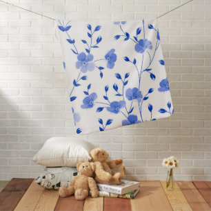 Modern Sky Blue Daisy Floral Baby Blanket
