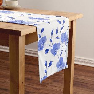 Modern Sky Blue  Daisy Floral  Short Table Runner