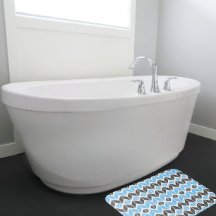 Modern Sky Blue Dark Gray Geometric Herringbone Bath Mat