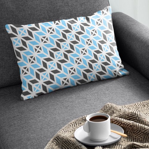 Modern Sky Blue Dark Gray Geometric Herringbone Lumbar Pillow