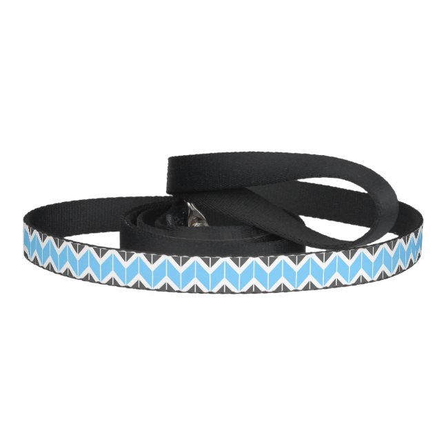 Modern Sky Blue Dark Gray Geometric Herringbone Pet Leash (Handle)