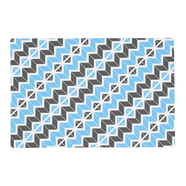 Modern Sky Blue Dark Gray Geometric Herringbone Placemat (Front)