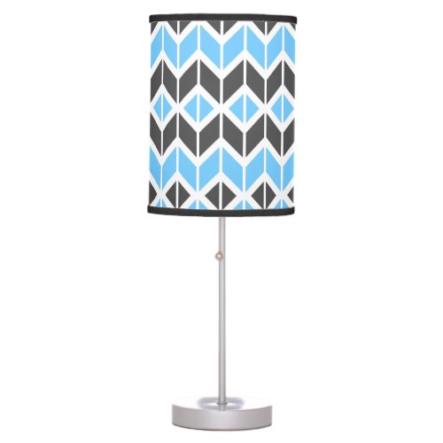 Modern Sky Blue Dark Gray Geometric Herringbone Table Lamp