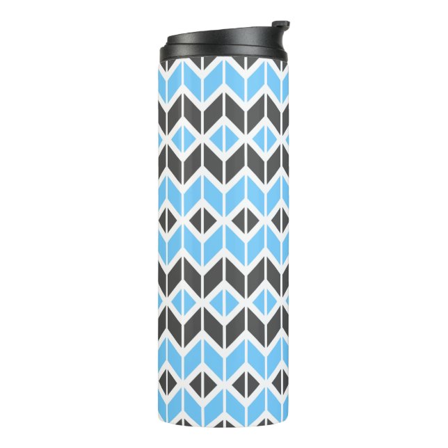 Modern Sky Blue Dark Gray Geometric Herringbone Thermal Tumbler (Rotated Left)