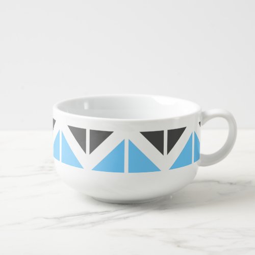 Modern Sky Blue Dark Gray Geometric Pattern Soup Mug