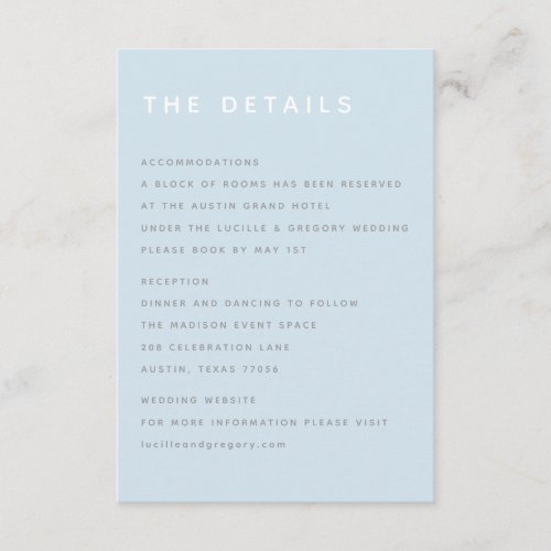 Modern Sky Blue Editorial All Caps Enclosure Card