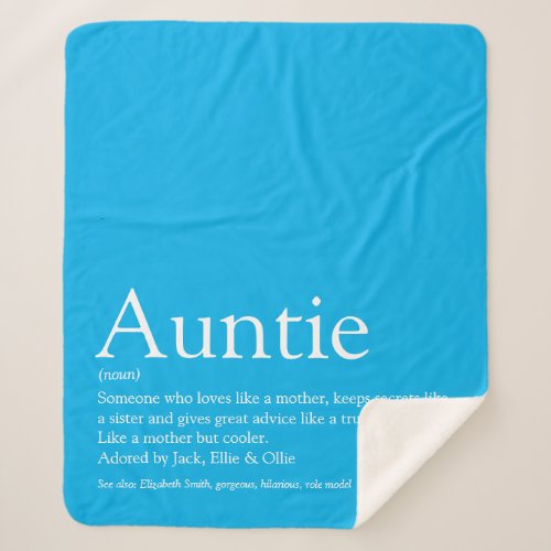 Modern Sky Blue Fun Cool Aunt Auntie Definition Sherpa Blanket