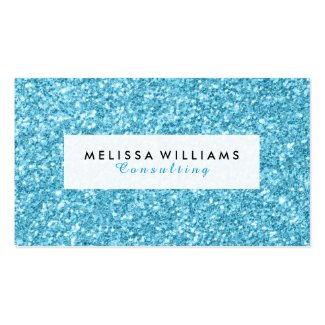 Modern Sky-Blue Glitter Texture White & Black Business Card