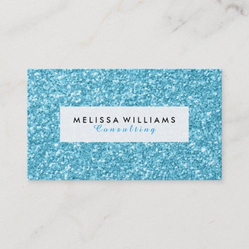 Modern Sky_Blue Glitter Texture White  Black Business Card