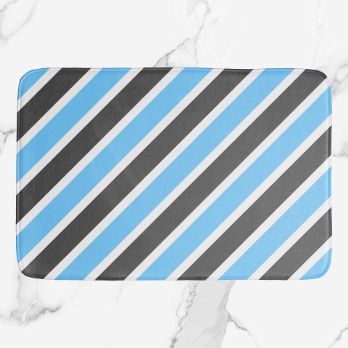 Modern Sky Blue Gray Diagonal Stripes  Bath Mat