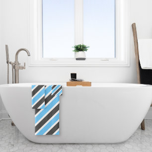 Modern Sky Blue Gray Diagonal Stripes Bath Towel Set