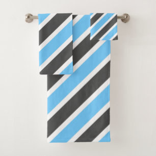 Modern Sky Blue Gray Diagonal Stripes Bath Towel Set