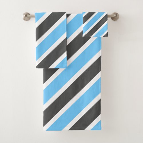 Modern Sky Blue Gray Diagonal Stripes Bath Towel Set