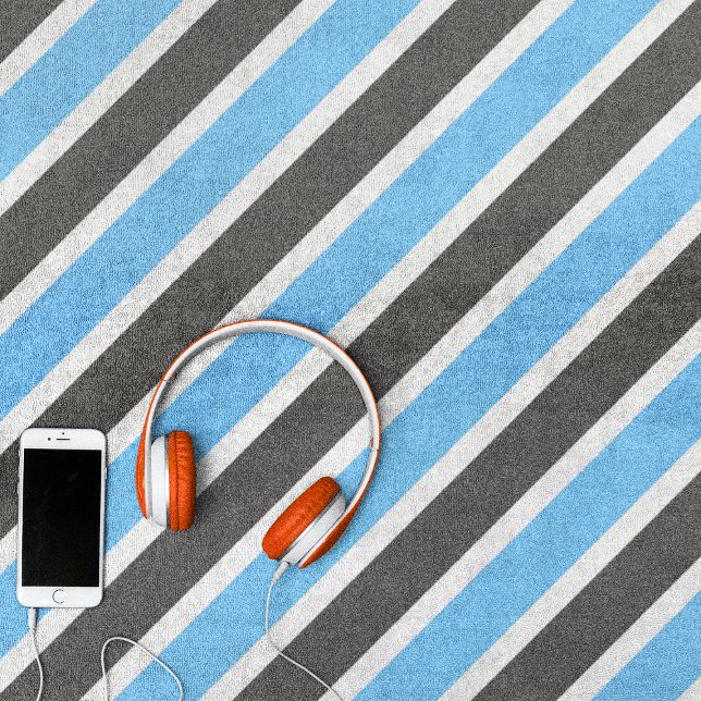 Modern Sky Blue Gray Diagonal Stripes Beach Towel (Creator Uploaded)